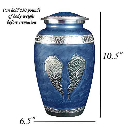 Blue Angel Wings Funeral Cremation Urn with Matching Keepaske, Bag and Personalization (Royal Blue, Large) - color: Royal Blue, size: Large