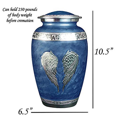 Blue Angel Wings Funeral Cremation Urn with Matching Keepaske, Bag and Personalization (Royal Blue, Large) - color: Royal Blue, size: Large