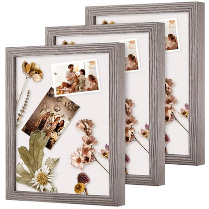 Muzilife 8x10 Shadow Box 3D Picture Frames, Glass, 3 Pack, Texture Gray | FSC-Certified MDF | With Stand | Tabletop or Wall Display | Memory Box | Shadow Cases Set | For Photos and Keepsakes - color: 3pc 8x10-texture Gray