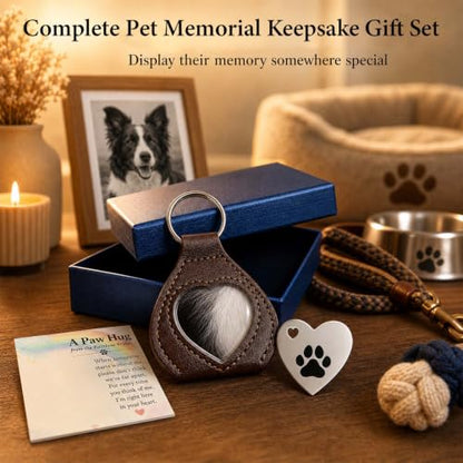 Pet Memorial Gifts for Loss of Dog or Cat, Pet Fur Keepsake with Heart Window, Pet Hair Memorial Holder with Paw Print Pocket Hug, Gifts from Rainbow Bridge, Sympathy Gift for Pet Owners