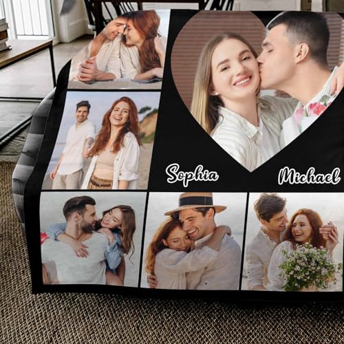 InterestPrint Ship Next DayCustom Couple Blanket with Photo Collage Couple Photo Personalized Photo Blankets for Husband Wife Boyfriend Girlfriend on Valentine's Day Birthday Christmas - color: Couple-color 02