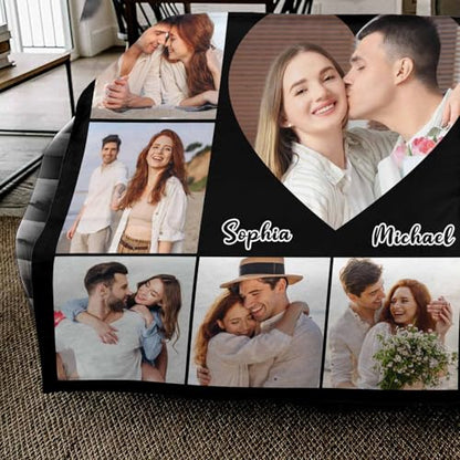 InterestPrint Ship Next DayCustom Couple Blanket with Photo Collage Couple Photo Personalized Photo Blankets for Husband Wife Boyfriend Girlfriend on Valentine's Day Birthday Christmas - color: Couple-color 02