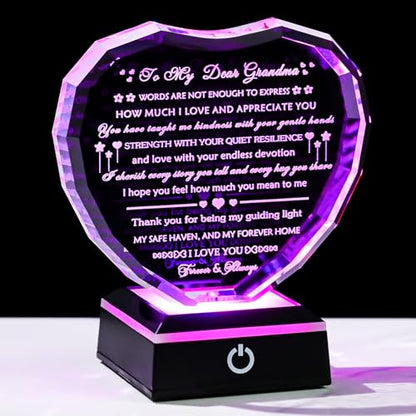 Arikyrist Gifts for Grandma with Colorful Light Base Great Grandma Birthday Gifts from Granddaughter Crystal Keepsake Best Gift Idea for Grandmother on Mother's Day Christmas Valentines - style: Grandma Gifts + Light Base