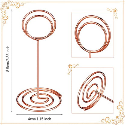 TecUnite 24 pcs 3.35 Inch Picture Clips Table Place Photos Card Holder Gold | Rose Gold number NameCards Holds,Wedding Reception Birthday Party Centerpieces,Durable Metal Wire, Spiral Base - color: Rose Gold