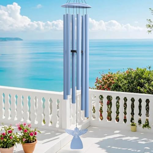 45" Wind Chimes for Outside Deep Tone - 6 Thicken Tubes Large Windchimes | Angel Gifts for Women, Mom, Grandma, Sympathy, Big Wind Chime for Garden and Patio (Glacier Blue) - color: Glacier Blue, size: 45 inches