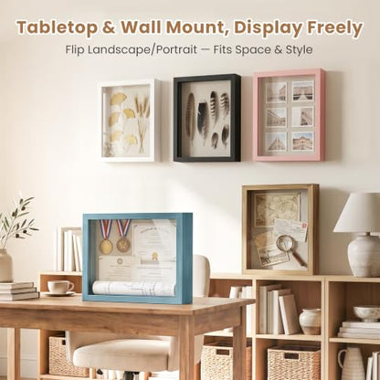 Love-KANKEI Deep Large Shadow Box 11x14,Wood Frame,Memory Box,Rustic Blue - color: Blue, size: 11 x 14