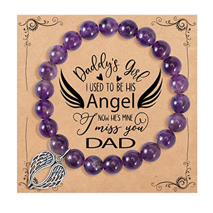 QWNHONEY Memorial Gifts for Loss of Loved Sympathy Remembrance In Memory of Mother Father Pet Bereavement Grief Pink Red Beads Bracelet with Angle Wings Jewelry Gifts for Women - style: Purple-Wings-I was always his angel, now he's mine