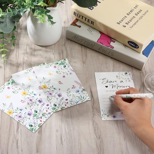 Fainne 50 Pcs Floral Share a Memory Cards with Celebration of Life Box Funeral Advice Cards Thank You Sympathy Holder Box Decor for Guest Funerals Memorial Service Farewell Remembrance Party Supplies - style: Foral