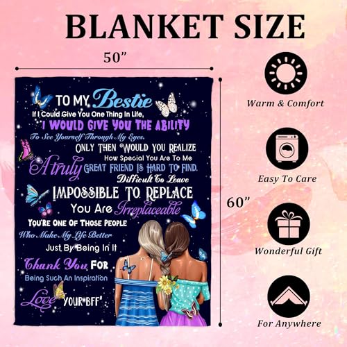 to My Bestie Throw Blanket, Heartfelt Friendship Message, Soft Flannel Blanket, Birthday, Mother's Day, Christmas & Friendship Day 50x60 Inch - color: Friend-2