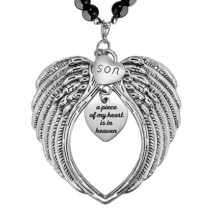 Loss of Son Gift A Piece of My Heart is in Heaven Heart Angel Wings for Car Charm Memorial Suncatcher Hanging Rear View Mirror Accessories Remembrance Ornament Sympathy Gift - style: Son