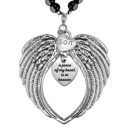 Loss of Son Gift A Piece of My Heart is in Heaven Heart Angel Wings for Car Charm Memorial Suncatcher Hanging Rear View Mirror Accessories Remembrance Ornament Sympathy Gift - style: Son