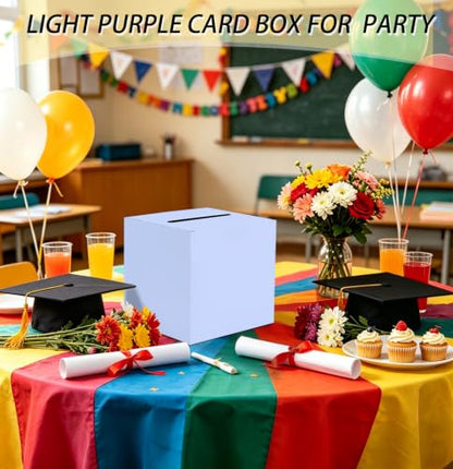 SietDESEO Lavender Card Box with Slot Money Gift Card Box Holder for Party Wedding Reception Birthday Graduation Bridal Shower Baby Shower Diaper Raffle Box - color: LAVENDER CARD BOX, size: 7.8 X 7.8 X 7.8 INCH