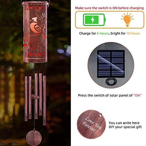 FSVGYY Solar Red Bird Wind Chime 30 Inch Metal Outdoor Hanging Light - color: Wind Chimes Bird