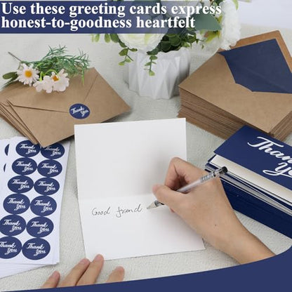 600 PCS Thank You Cards with Envelopes Matching Stickers Thank You Notes Bulk 4x6 Inch Minimalistic Design for Business Baby Shower Wedding Small Business Graduation Bridal Shower Funeral Navy Blue - color: Navy Blue