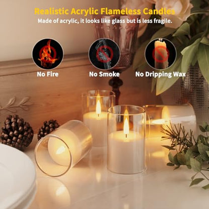 VIODAIM 12Pack Flickering Flameless LED Candles with Timer, Battery Powered - Small Pillar & Votive, Clear (2"X3") (Pack of 3) - color: Clear, size: 12Pack-Timer (Pack of 3)