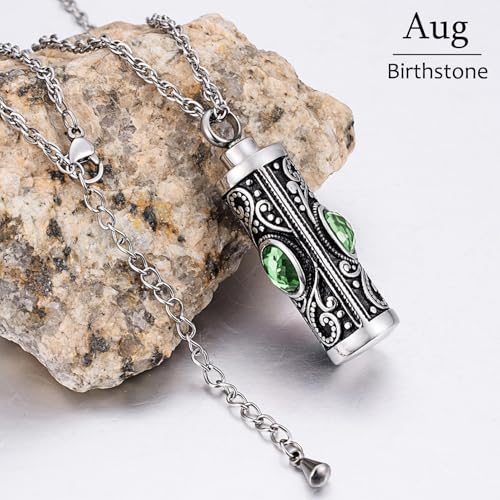 XIUDA Crystal Cremation Urn Necklace for Ashes Keepsake Stainless Steel Memorial Pendant with Flower - color: Light Green