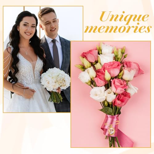 Wedding Bouquet Photo Charm, Lacy Oval Glass Picture Frame Memory Pin - color: Gold