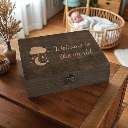 Welcome to the World Baby Memory Box, Engraved Newborn & Baby Shower Gift - size: Medium, style: Baby
