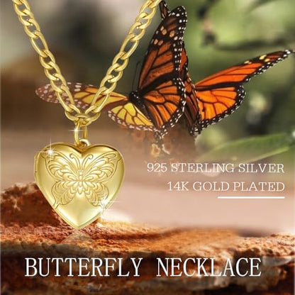 TUGHRA Mother's Day Gifts Gold Locket Necklaces for Women, 925 Sterling Silver Heart Photo Lockets Memorial Keepsake Jewelry Gift for Mom, Wife, Daughter - style: 1226-Butterfly