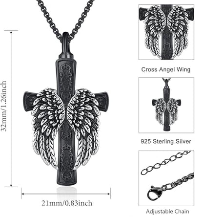 Aniu S925 Sterling Silver Urn Necklace Cremation Jewelry for Ashes - color: Black Cross - A