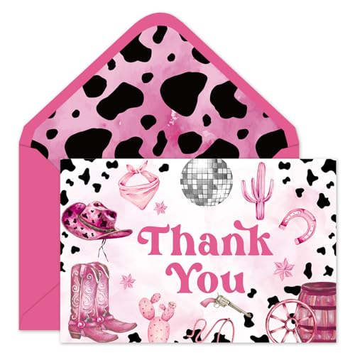 FYSUIMU 24 Pack Cowgirl Thank You Card Bulk Leopard Print Cowgirl Hat Boots Blank Note Cards with Envelopes Stickers Western Greeting Cards for Birthday Baby Shower - style: Cowgirl