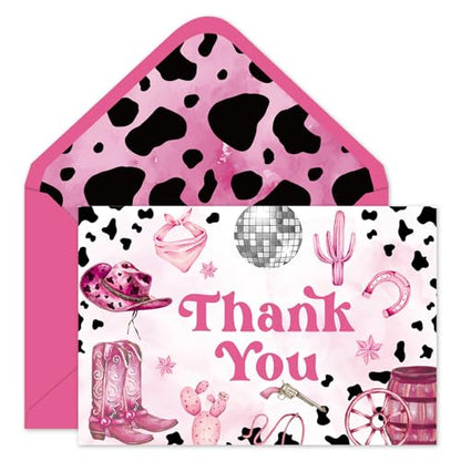 FYSUIMU 24 Pack Cowgirl Thank You Card Bulk Leopard Print Cowgirl Hat Boots Blank Note Cards with Envelopes Stickers Western Greeting Cards for Birthday Baby Shower - style: Cowgirl