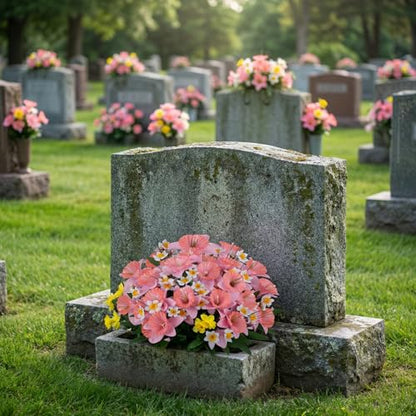 Artificial Flowers for Cemetery, Daffodils Flowers, Pink, 4PCS - color: Pink-4pcs