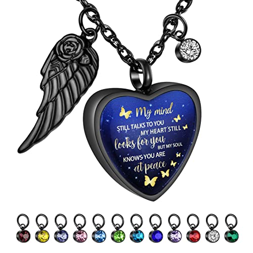 Dletay Heart Urn Necklace for Ashes Birthstones Cremation Jewelry for Ashes Stainless Steel Ash Necklace Memorial Ash Holder - color: Black