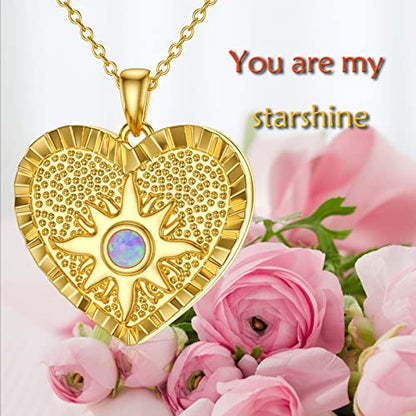 SOULMEET 10K 14K 18K Solid Gold Personalized Sunflower/Starburst/Cross/Rose/Lotus/Butterfly/Turtle/Celtic/Bee Heart Locket Necklace That Holds Picture Gift Choice - style: B2-Starburst gold locket only