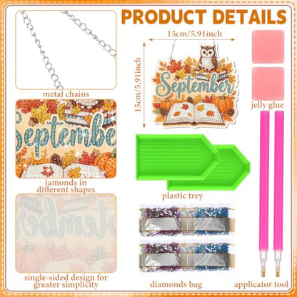 Cinnvoice Seasonal Diamond Art Hanging Kit,12 Pcs,12 Month | Holiday Diamond Art Wreath Ornament, Month Gem Hanging Sign, Festival Crystal Suncatcher, for Door Window Wall Home Decor - style: 12 Month