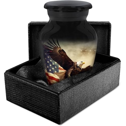 Trupoint Memorials Small Urns for Human Ashes Keepsake, Military and Patriotic Decorative Mini Cremation Urn for Veteran Adult Men and Women, Small Black - color: Black Usa Eagle, size: Keepsake