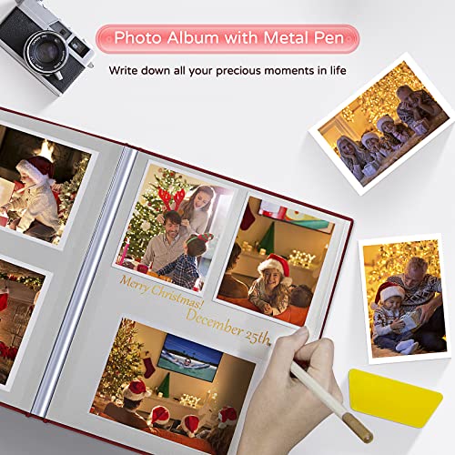 Popotop Large Photo Album Self Adhesive 4x6 5x7 8x10 Scrapbook Album DIY Picture Book,Gifts for Mom,Family Baby and Wedding,with Metal Pen and Plastic Board - color: Red, size: 11.5"x10.6"40pages