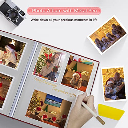 Popotop Large Photo Album Self Adhesive 4x6 5x7 8x10 Scrapbook Album DIY Picture Book,Gifts for Mom,Family Baby and Wedding,with Metal Pen and Plastic Board - color: Red, size: 11.5"x10.6"40pages