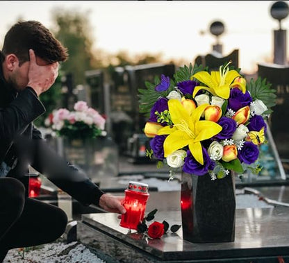 MUVIC Artificial Cemetery Flowers - Memorial Flowers - Outdoor Sympathy Grave Flower Decorations for Mothers Day,Fathers Day,Lily/Rose