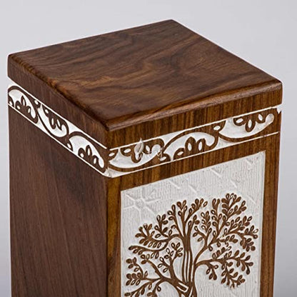 Tree of Life Wooden Keepsake Urn for Human Ashes, 20 cu in, White - color: Antique White, size: Keepsake (20 cu in)