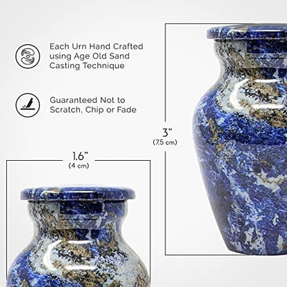 Set of 4 Elegant Marble Style Keepsake Urns – Metal Little Mini Urn for Human Ashes – Secure Screw Top – Small Personal Size – Blue Agate Finish - color: 4 Blue Agatha