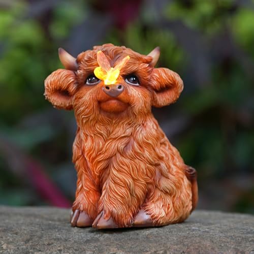 Highland Cow Solar Powered Outdoor Garden Statue, with Light Lantern - style: Sitting cow 5.7in