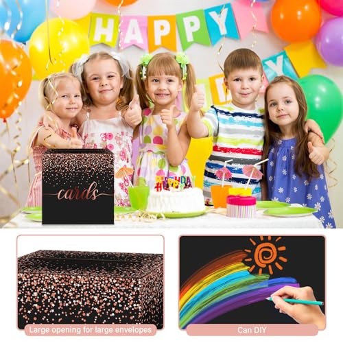 Black and Rose Gold Card Box for Party, 8.7", 1 Pack | Gift Card Box Money Box, for Birthday, Wedding, Baby Shower, Retirement, Anniversary, Bridal Shower, Raffle Ticket - color: Black and Rose Gold Card Box