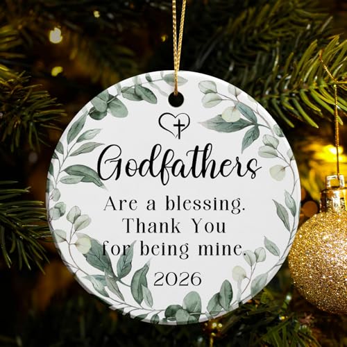 Godfathers Gifts for Men Round Ceramic Ornament Baptism Gift Godfather Ornament 2026 Godfathers Gifts from Godchild Goddaughter God Fathers Gift Ideas - color: Godfathers