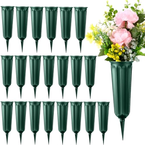 21 Pack Cemetery Vases for Grave Memorial Flower Vase Plastic Cemetery Vases with Spikes Flower Holder for Cemetery - size: 21