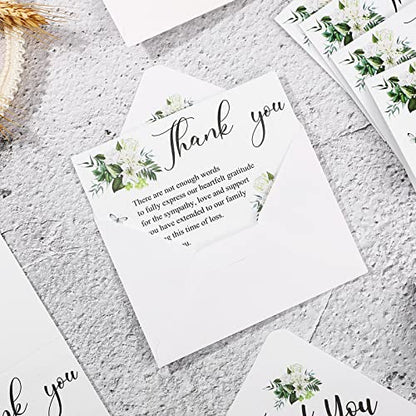 Marspark 50 Pack Thank You Sympathy Cards Funeral Thank You Cards with Envelopes and Message Memorial Sympathy Greenery Bereavement Notes for Funeral Family Friends Loved Ones(Lily)