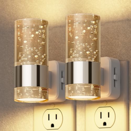 Night Light, 2 Pack Dimmable Night Lights Plug into Wall | Bubble Night Light with 0-100 LM Adjustable Brightness, Automatic Night Lights with Dusk to Dawn Sensor, for Bathroom Hallway - color: Sliver Ring-3000K, size: 2 Pack