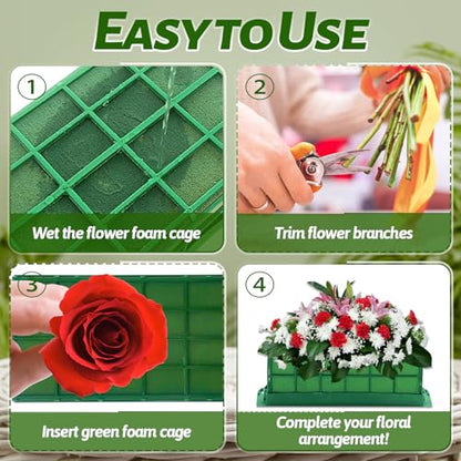 3 Pcs Floral Foam Cage,Flower Cage Holder Foam,Green Rectangle Foam Cage Blocks for Fresh Flowers,Wedding,Home Decorations - size: 3 Pcs