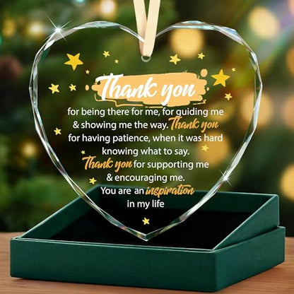 Thank You Gifts for Teacher, Coworker, Boss, Mentor, Appreciation Week Teachers Day End of Year/School Gift, Thank You for Helping Me Grow, Gratitude Heart-Shape Glass Ornament Keepsake with Box - style: Heart-Thank You