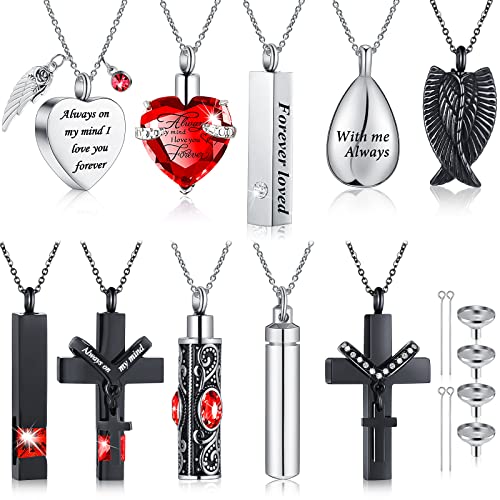 Jexine 10 Pcs Urn Necklace Cremation Jewelry for Men - color: Red