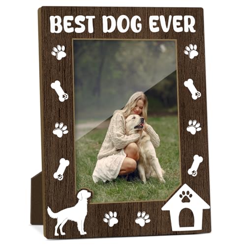Best Dog Ever Picture Frame, Dog Memorial Photo Frame for Pet Lovers Friends, New Puppy Gifts 4x6 Wood Photo Frame, Home Bedroom Office Shelf Table Decor -025 - style: Best Dog Ever