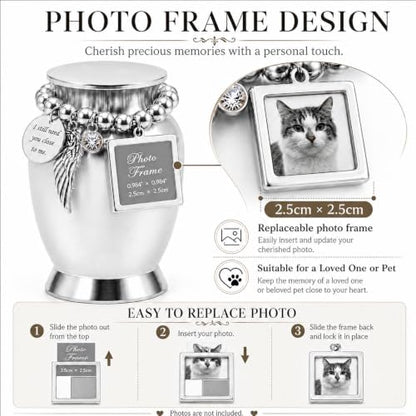 Small Keepsake Urn with Photo Frame for Dog Cat Ashes, Pet Memorial