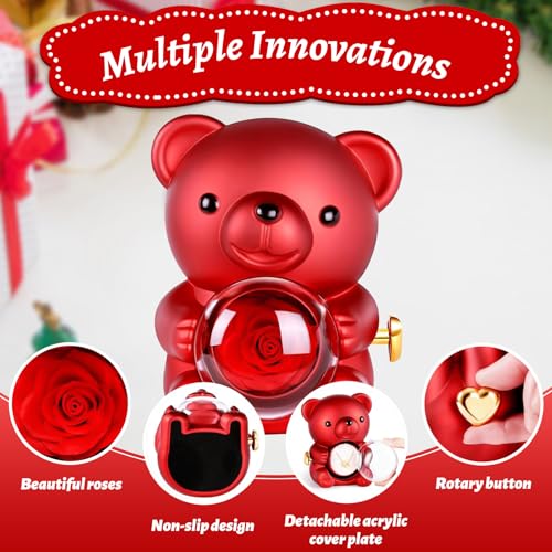La Vie en Rose Music Box, Red Teddy Bear with Preserved Rose