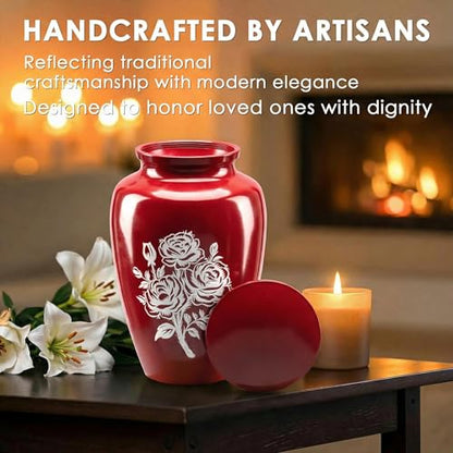Emvency Urn for Ashes, Metal Alloy, 10" H x 6" W, Red - color: Red