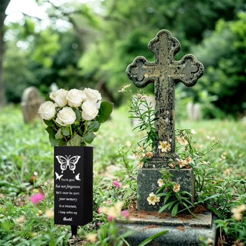 WEBEEDY Cemetery Vases for Grave Butterfly Grave Vase with Spike Cemetery Decoration Memorial Vase for Graves Outdoor Yard, Sympathy Gift Graves Flower Holder for Loss Family,1 pc (3x8 Inch)